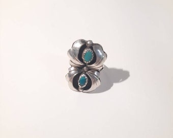 Sterling silver turquoise ring, old pawn ring, squash blossom ring, size 3 ring, vintage jewelry