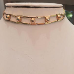 1950&#39;s Gold choker chain, vintage gold tone double chain and ball necklace, vintage jewelry, gold chain necklace
