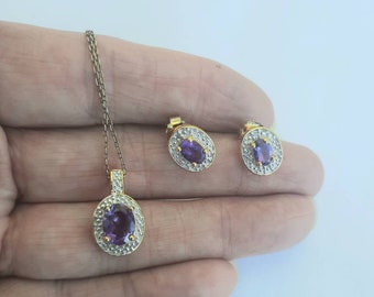 Gold über Sterlingsilber Amethyst Schmuckset, Ohrstecker