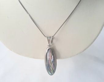 Large vintage ATI Mexico Sterling silver Abalone pendant necklace, abalone necklace, Mexico Sterling Silver necklace, vintage jewelry