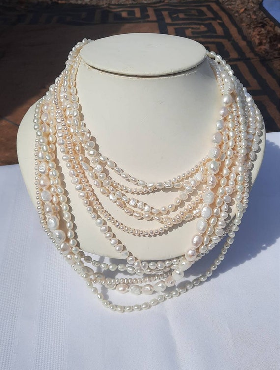 Vintage Sterling Silver Cultured Pearl Bib Neckla… - image 1