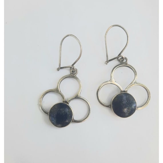 950 Fine Sterling Silver Sodalite Geometric Earrings, Artisan Signed