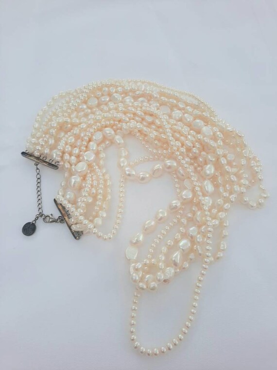 Vintage Sterling Silver Cultured Pearl Bib Neckla… - image 8