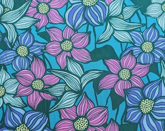 Wild Blooms Viscose Fabric Lenzing Ecovero Lightweight Teal Floral 138cm Wide By The Half Metre