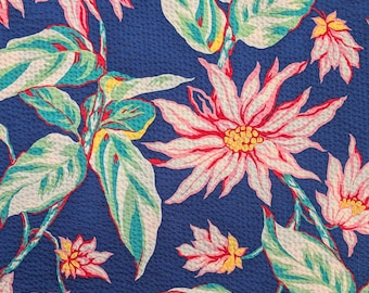 Large Floral Print 100% Cotton Seersucker Fabric Ex-Designer Deadstock By the Half Metre