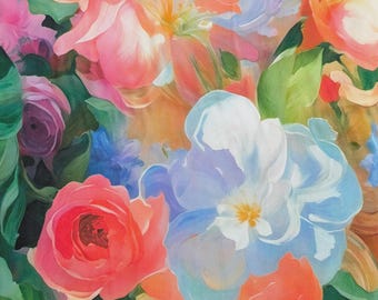 Large Floral Blooms Viscose Fabric Digital Print 140cm Wide Material By The Half Metre