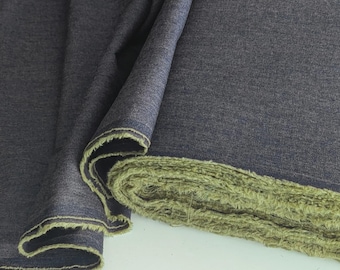 Yarn Dyed Blue & Yellow Cotton Chambray Fabric Lightweight Denim 140cm Wide By the Half Metre