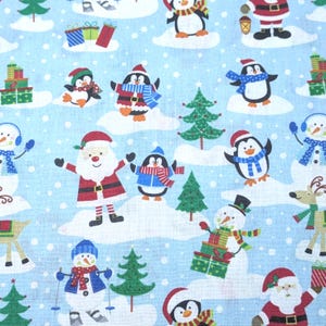Merry Christmas Santa, Penguins, Snowman, Cotton 150cm Wide, Fabric By The Half Metre