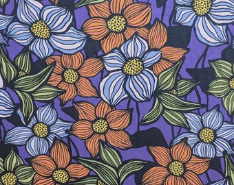 Wild Blooms Viscose Fabric Lenzing Ecovero Lightweight Purple Floral 138cm Wide By The Half Metre