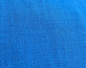 Bright Blue Washed Pure Linen Fabric Breathable Dress Material 136cm Wide By The Half Metre