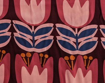 Large Tulip Viscose Fabric Lenzing Ecovero Lightweight Wine Red Floral 138cm Wide By The Half Metre