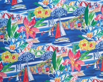 Multi-Coloured Riviera Print 100% Cotton Poplin Fabric Ex-Designer Deadstock By the Half Metre