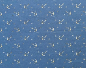 Anchor Print 100% Cotton Poplin Fabric Ex-Designer Deadstock By the Half Metre