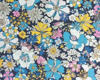 Funky Floral On Navy Blue Cotton, 150cm Wide, Fabric By The Half Metre