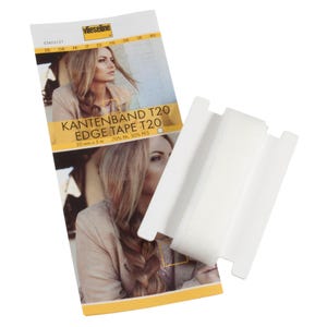 May include: White edge tape for sewing projects. The tape is 20 mm wide and 5 metres long. It is made of 70% polyamide and 30% polyester.