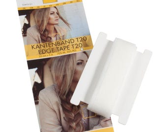 Könnte beinhalten: Weißes Kantenband für Nähprojekte. Das Band ist 20 mm breit und 5 Meter lang. Es besteht aus 70% Polyamid und 30% Polyester.