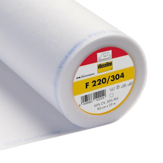 Vlieseline (Vilene) F220 Iron-On Fusible Interfacing | Medium Firm Non-Woven | White – 90cm Wide Per Metre