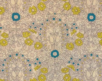 Line Drawn Floral 100% Pima Cotton Lawn Fabric By the Half Metre