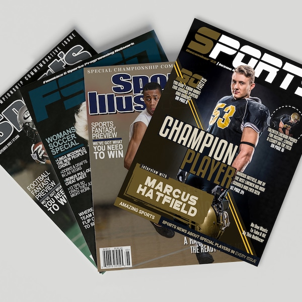 Sports Magazines Covers, Personalized, Digital Print/Wall Art