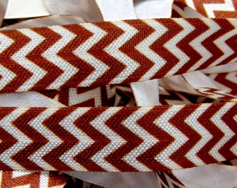 Marrom e branco Chevron estampado elástico dobrável, inimigo de 5/8 polegadas, elásticos macios impressos, suprimentos de costura plana, macio e divertido, confecção de gravata de cabelo DIY