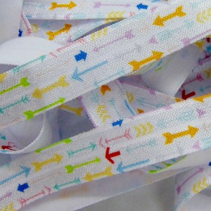 Arrow Print Fold Over Elastic, 5/8&quot; FOE, Elastic for Hair Ties, DIY Hair Tie FOE, Printed Elastic, Boho, Colorful Arrows, Trendy, Rainbow