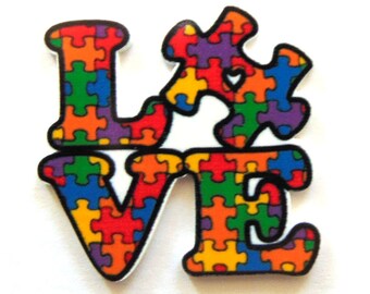 Autism Awareness Charm, Love Puzzle Flat Back, Planar Resin, Hair Bow Centers, Craft Supply, Cabochon, DIY Crafting Supplies, Scrapbooking