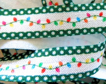 Christmas Lights Print Fold Over Elastic, 5/8 inch FOE, Printed Sewing Supplies, DIY Hair Tie Making, Holiday Craft Supply, String of Lights