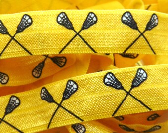 58 FOE Lacrosse Print Fold Over Elastic Team Sports Printed Elastic Kids DIY Hair Tie FOE White Red Lacrosse Elastic for Hair Ties