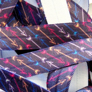 Arrow Print Fold Over Elastic, 5/8&quot; FOE, Elastic for Hair Ties, DIY Hair Tie FOE, Printed Elastic, Boho, Colorful Dark Arrows, Trendy