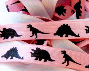 Dinosaur Print Fold Over Elastic, 5/8 inch FOE, Soft Printed Elastics, Flat Sewing Supplies, DIY Hair Tie Making, Dino Print, Kids, Girls