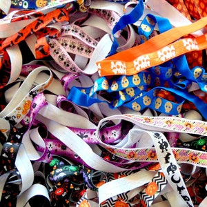 Grab Bag of Halloween Printed Fold Over Elastic, 5 10 15 20 50 100 Yards, 5/8 inch FOE, Hair Tie Making, DIY Headbands, Soft Sewing Supplies