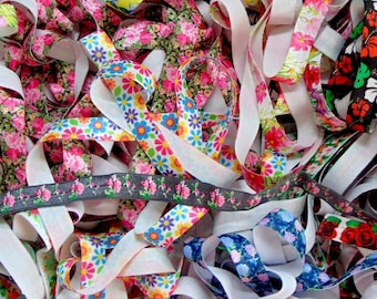 Grab Bag of Floral Print Fold Over Elastic, 5 10 15 20 50 100 Yards, 5/8 inch FOE, Hair Tie Making, DIY Headbands, Sewing Supplies, Craft