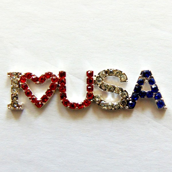 Patriotic Charm, 4th of July, Independence Day, Metal Rhinestones, Silver Setting, Crafting Supply, Supplies, Craft Embellishment, USA