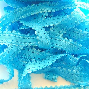 Bright Blue Picot Lace Elastic, 7/8&quot; Soft Elastic, Sewing Supplies, Craft Supply, DIY Hair Tie Elastic, Sold By The Yard, Solid Color Trim