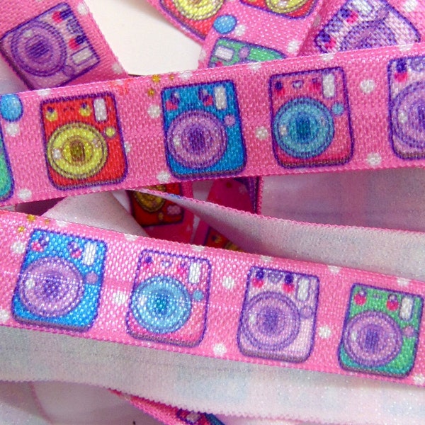 Camera Print Fold Over Elastic, 5/8 inch FOE, Soft Printed Elastics, Flat Sewing Supplies, DIY Hair Tie Making, Photographer, Photography