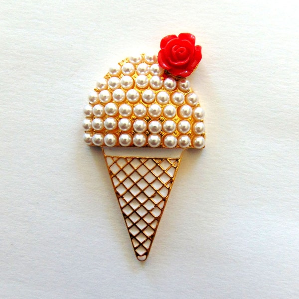 Ice Cream Cone Rhinestone, Metal Pearl Rhinestones, Gold Setting Charm, Crafting Supply, Boutique Supplies, Embellishment, Summer Treats