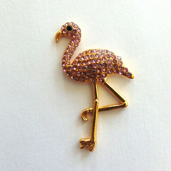 Flamingo Charms, Bird Rhinestones, Silver Setting, Crafting Supply, Boutique Supplies, Metal Craft Embellishment, Tropical Animal Rhinestone