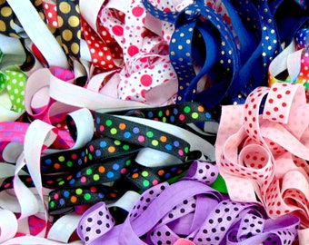 Grab Bag of Polka Dot Print Fold Over Elastic, 5 10 15 20 50 100 Yards, 5/8 inch FOE, Hair Tie Making, DIY Headbands, Sewing Supplies, Dots