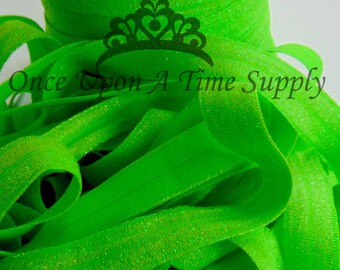 Lime Green Sparkle Fold Over Elastic, 5/8" Elastic, Sewing Supplies, Craft Supply, Kids DIY Headband Elastic, Craft Embellishment, Solid