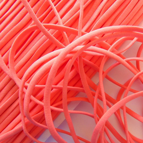 Coral Skinny Elastic, 3/16 Soft Rounded Cord, 5mm Stretch Elastic Cord, DIY Sewing Supplies, Kids Craft Supply, Craft Embellishment, Bright