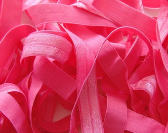 Hot Pink Fold Over Elastic, 5/8" Soft Elastic, Sewing Supplies, Craft Supply, DIY Hair Tie Elastic, Sold By The Yard, Solid Color Trim