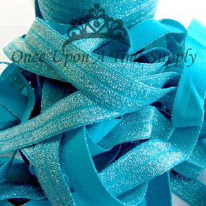 Turquoise Blue Sparkle Fold Over Elastic, 5/8" Elastic, Sewing Supplies, Craft Supply, Kids DIY Headband Elastic, Craft Embellishment, Trim