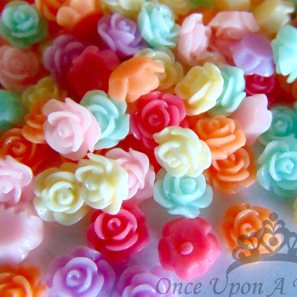 Grab Bag of Resin Rose Flower Charms - 10mm Flatback Boutique Hair Bow Making Flower Hairbow Centers Craft Scrapbooking Cabochon