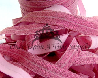Rose Pink Sparkly Fold Over Elastic, 5/8" Elastic, Sewing Supplies, Craft Supply, Kids DIY Headband Elastic, Craft Embellishment, Solid Trim