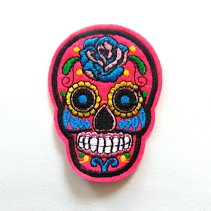 Rainbow Skull Iron On Patch, DIY Clothing Patch, Craft Embellishment, Scrapbooking, Flatback, Supply, Clothing Repair Patch, Hot Pink