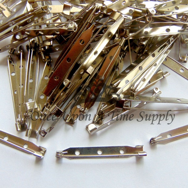 Choice of Amount - Silver Metal Flat Brooch Back Bar Pins Size 40mm 1.5 Inch DIY Supplies - 40 mm Small Clip Supply - Hardware Craft Supply