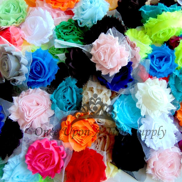 Grab Bag Mix of Solid Color Flowers, 2.5" Unfinished Chiffon Rose Trim Flowers, Hair Accessory Craft Embellishment, Headband Making Supplies