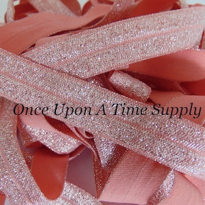 Vintage Pink Sparkly Fold Over Elastic, 5/8" Elastic, Sewing Supplies, Craft Supply, Kids DIY Headband Elastic, Craft Embellishment, Solid