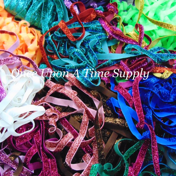 Grab Bag of 3/8" Glitter Ribbon, 5 10 15 20 50 Yards of 3/8 inch Flat Ribbon, 3/8" Sparkly Ribbon,  Flat Sewing Supplies, Wholesale Ribbons
