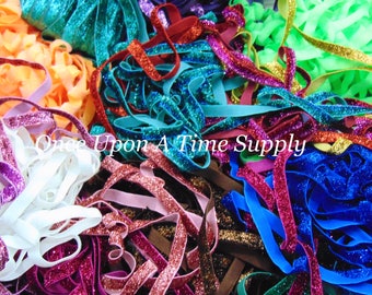Grab Bag of 3/8" Glitter Ribbon, 5 10 15 20 50 Yards of 3/8 inch Flat Ribbon, 3/8" Sparkly Ribbon,  Flat Sewing Supplies, Wholesale Ribbons